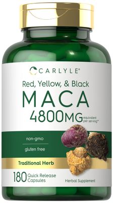 Carlyle Maca Root Powder Capsules for Women Men 4800 mg 180 Count High Potency Extract Non-GMO Gluten Free Supplement