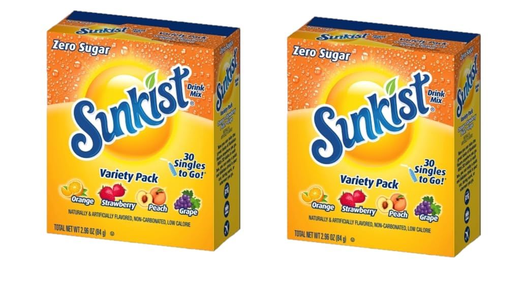 Sunkist Soda Variety Pack, Singles To Go Orange, Strawberry, Grape and Peach (30 Total Sticks) Pack of two (60 Total Sticks)