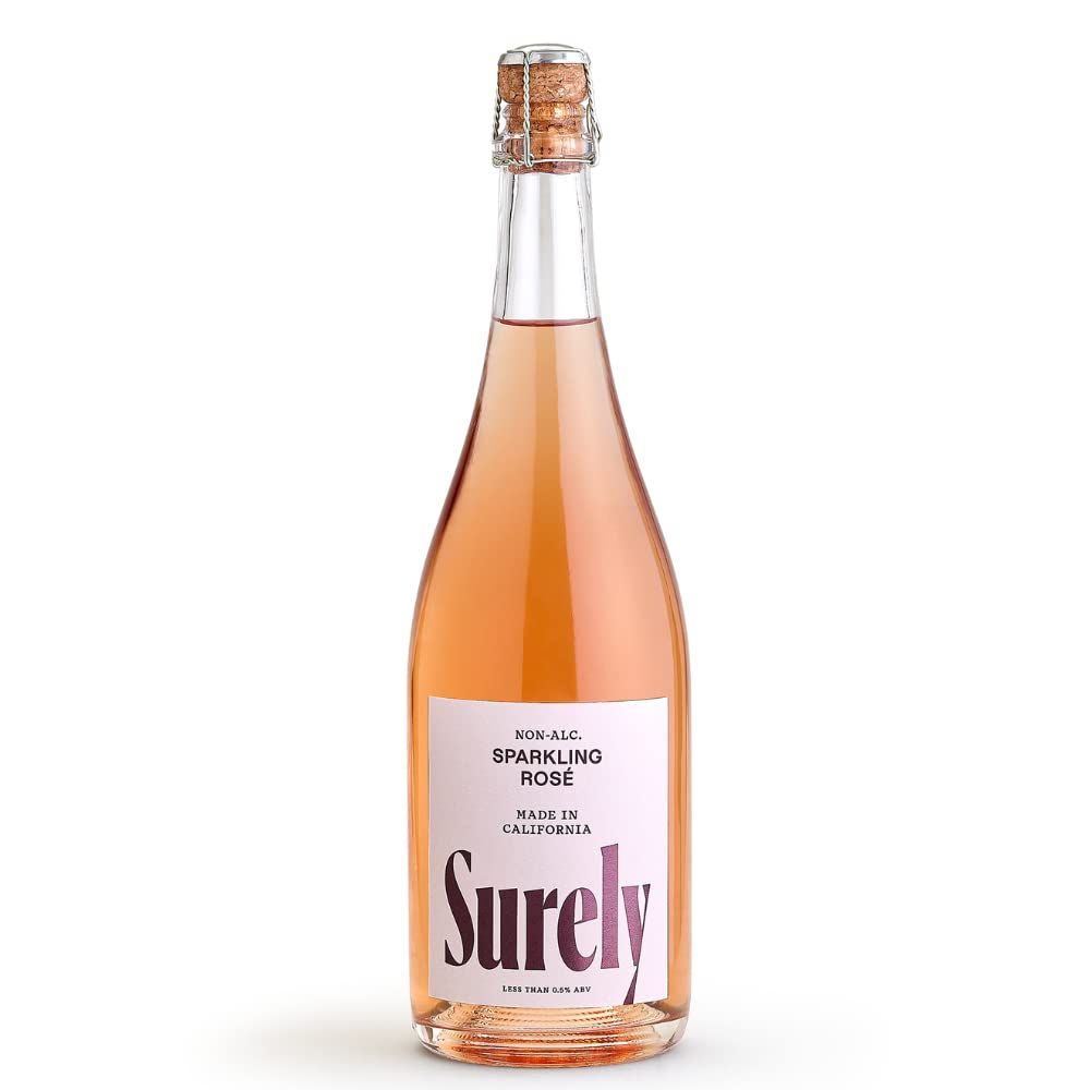 Surely Non Alcoholic Wine, Sparkling Ros , Alcohol-Removed California Sparkling Ros , 2g Sugar, 20 Calories, De-alcoholized, Low Sugar, Low Calorie, Gluten Free, 750ml (25 fl. oz)