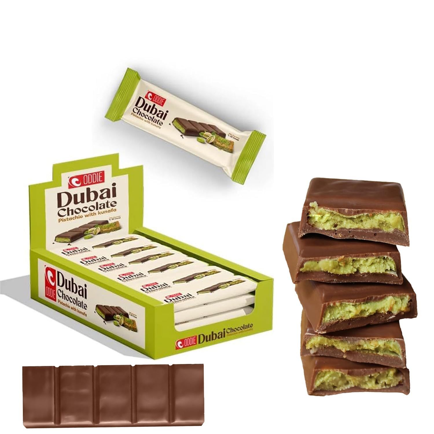 Mini Dubai Chocolate (Pack of 24) - Kunafa Pistachio Bars, 27g Each, 1.43 lbs Total - Perfect for Gifting, Fresh Daily Production, 24 Pieces with Shredded Phyllo Dough