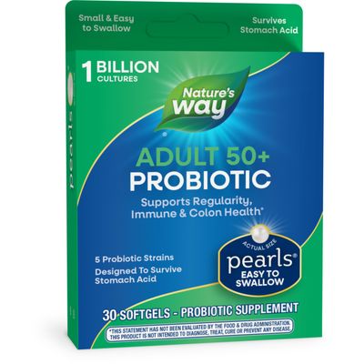 Nature&#39;s Way Adults 50 Probiotic Pearls, Supports Regularity, Immune and Colon Health, 1 Billion Cultures, No Refrigeration Required, 30 Softgels (Packaging May Vary)