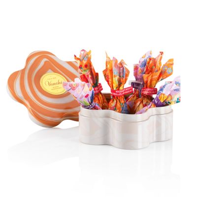Venchi - Flower Shaped Tin with 5 Assorted Chocolate Eggs, Hazelnut Dark and Salted Caramel Flavor, with &quot;Piedmont Hazelnut&quot;, Gluten-Free, 1.94 oz, Gift Idea for Mother&#39;s Day