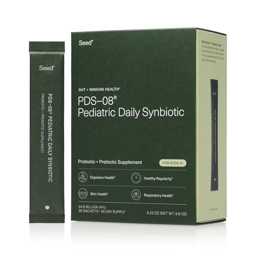 Seed PDS-08 Pediatric Daily Synbiotic - Fiber-Based Prebiotic Probiotic for Kids - Digestive Health, Regularity, Constipation Relief - Ages 3-17 - Vegan and Shelf-Stable - 30 Sachets (30-Day Supply)