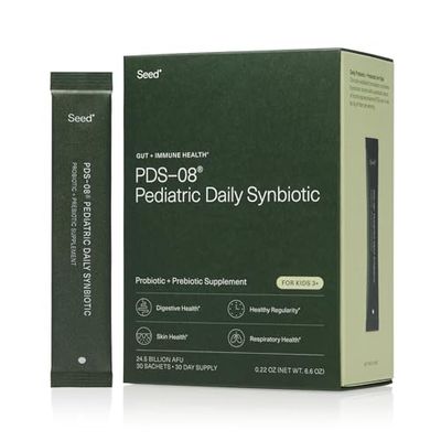 Seed PDS-08 Pediatric Daily Synbiotic - Fiber-Based Prebiotic Probiotic for Kids - Digestive Health, Regularity, Constipation Relief - Ages 3-17 - Vegan and Shelf-Stable - 30 Sachets (30-Day Supply)