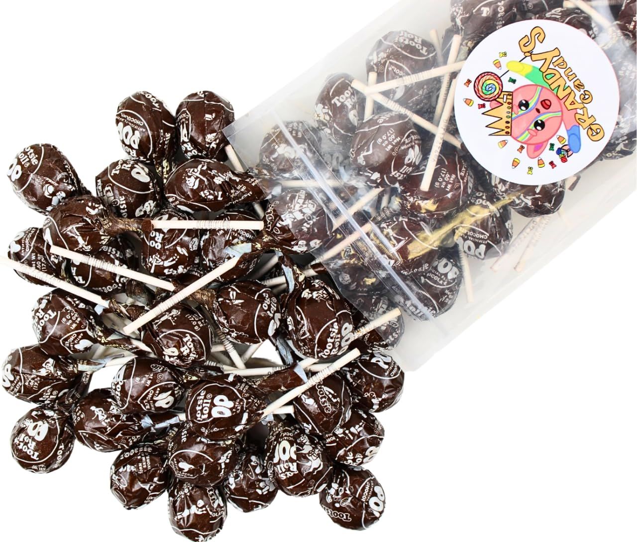 Grandys Candys Single Flavored Tootsie Pops- Variety of Sizes- Great for Parties, Holidays, Parades, Festivals, Showers, and More -Chocolate 1 Lb.