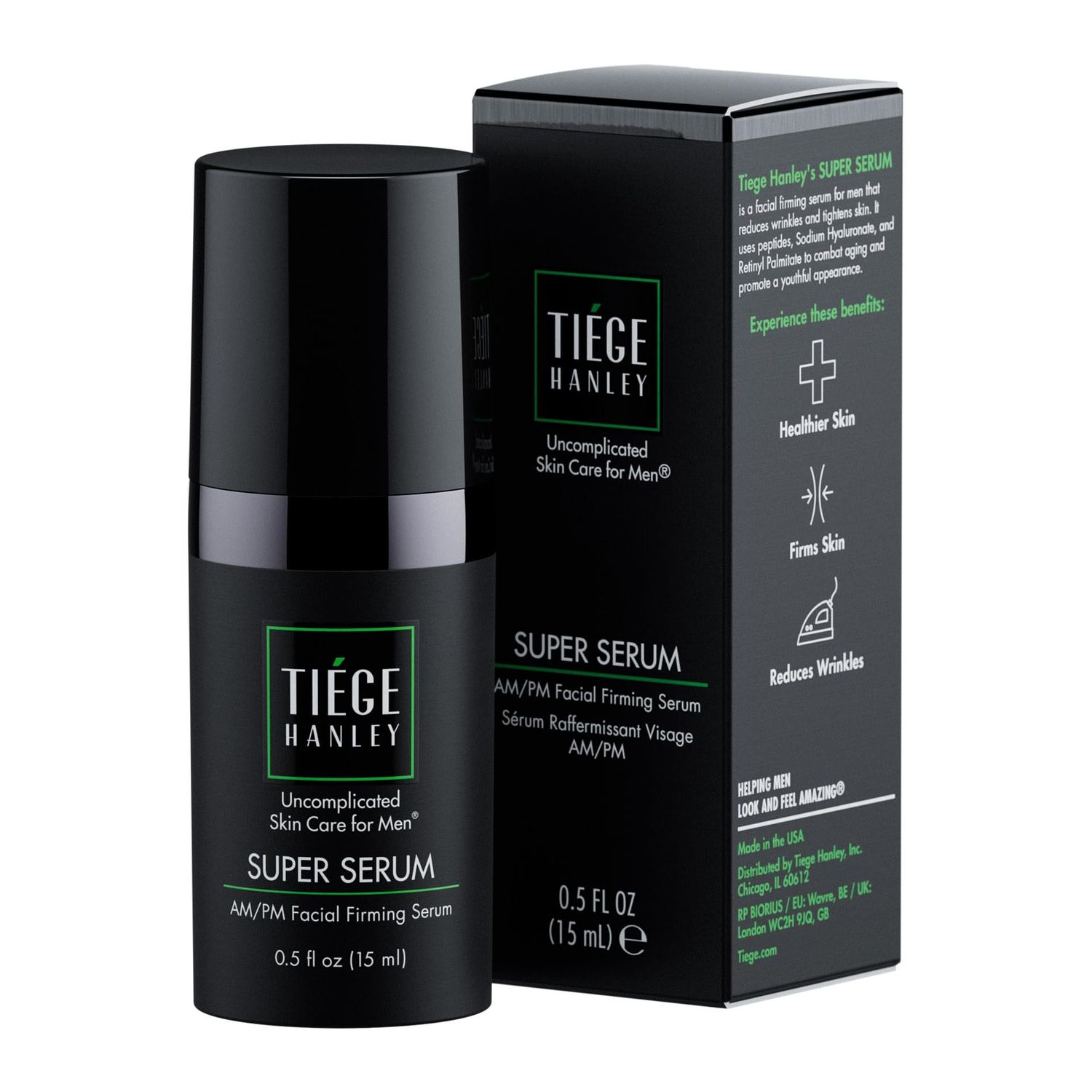Tiege Hanley Anti-Aging Face Serum, SUPER SERUM (1-Pack) - Skin Tightening Facial Serum for Men - Mens Serum For Face with Sodium Hyaluronate Retinyl Palmitate for Smoother Tighter Skin, 0.5 Fl Oz