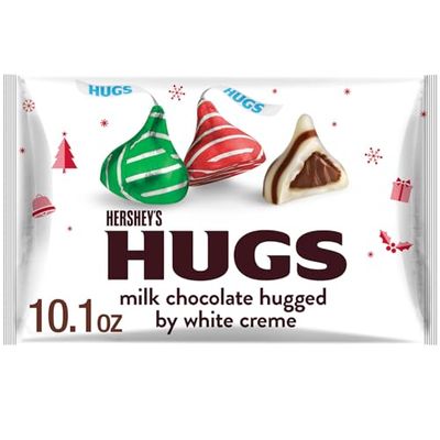 HERSHEY&#39;S HUGS Milk Chocolate Hugged by White Creme, Christmas Candy Bag, 10.1 oz