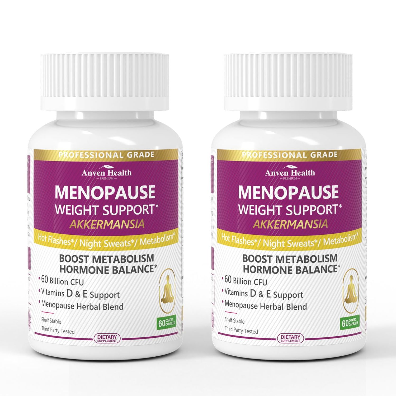 Anven Health Akkermansia Probiotic for Menopause - 60 Billion CFU for Gut Health, Metabolism Hormonal Balance with Herbal Support, Calcium, Prebiotic, Vitamin D E 120 Capsules