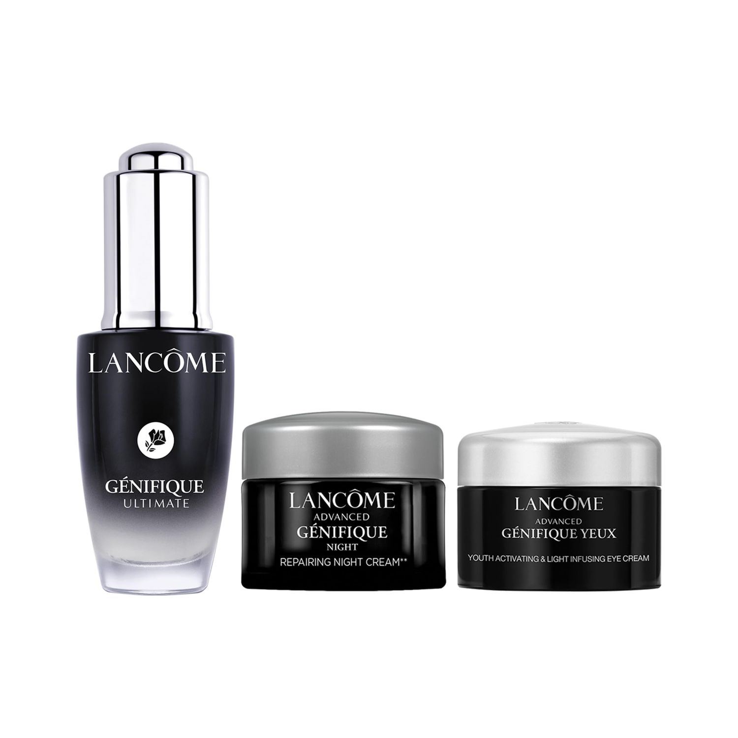 G nifique Ultimate Discovery Set - G nifique Ultimate Serum 0.67 Fl Oz, G nifique Night Cream 0.16 Fl Oz, G nifique Eye Cream 0.16 Fl Oz.