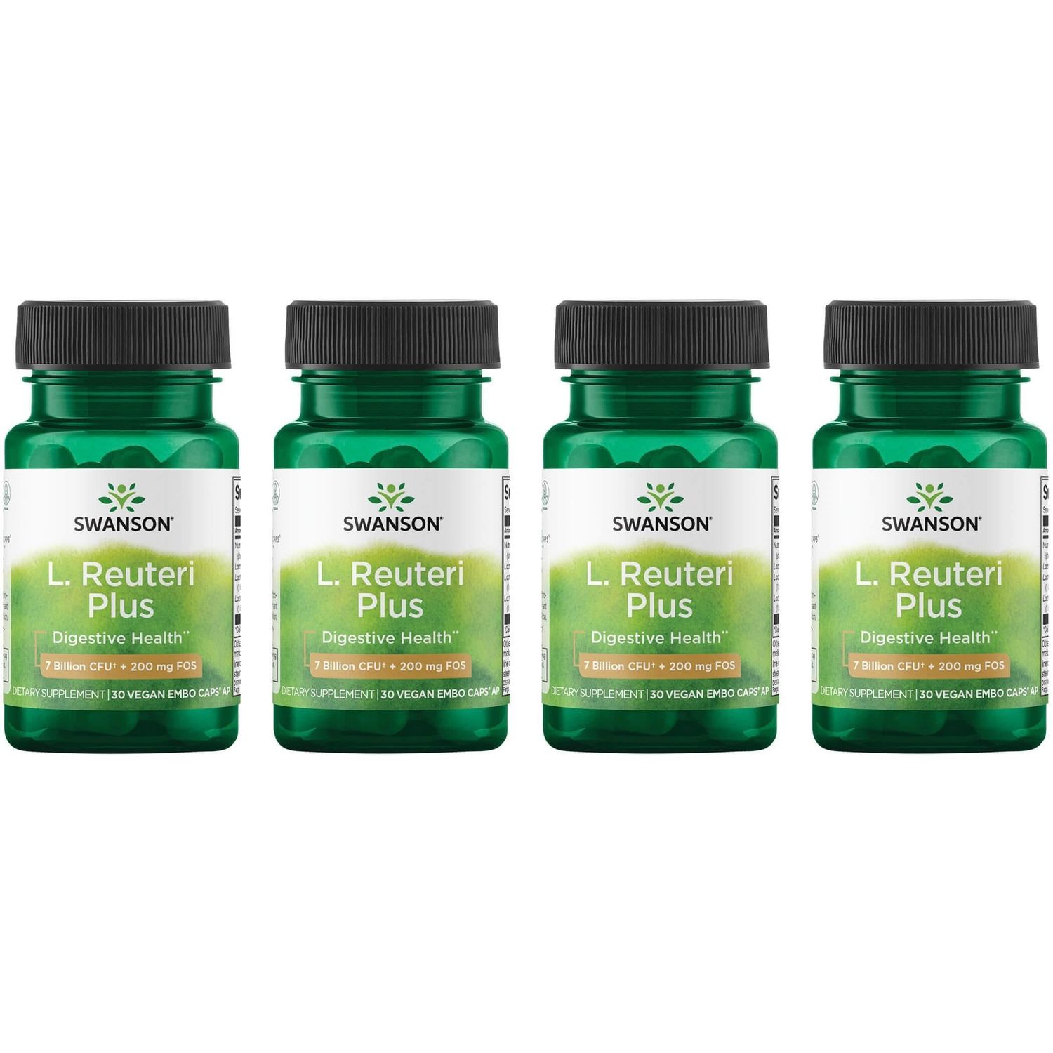 Swanson L. Reuteri Probiotic Plus wL. Rhamnosus L. Acidophilus FOS Prebiotic Digestive Support - Promotes Gut Health w 7 Billion CFU per Capsule - (30 Veggie Capsules) (4 Pack)