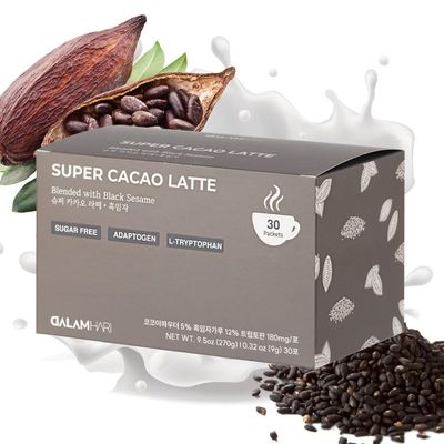 DALAMHARI Black Cocoa Powder 30T Sugar Free Hot Chocolate Mix, Roasted Sesame Seeds, Black Sesame Powder, Adaptogen Drink, Ceremonial Cacao, Dark Cocoa, Neuro Sleep Drink
