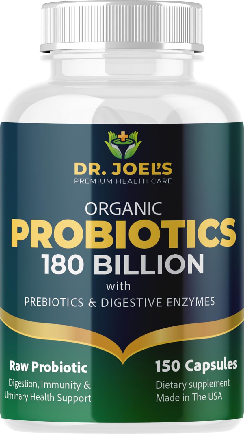 Organic Probiotics 180 Billion CFU - 40 Strains Vegan Probiotics Prebiotics Digestive Enzymes - Gut Immune Health - 100 Pure, Maximum Potency Shelf Stable - Made in the USA