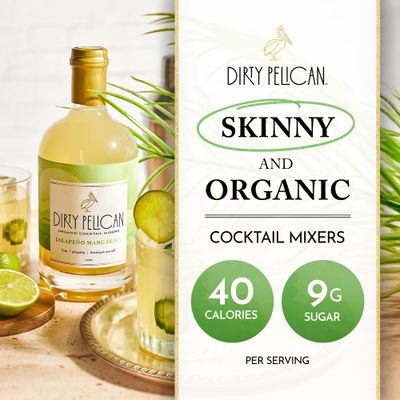 Dirty Pelican Cocktail Mixers - Spicy Jalapeno Margarita - Skinny Organic Drink Mixes for Cocktails - Low Calorie Mocktails - Low Sugar - Vegan - Gluten Free - No Preservatives - 750ml (1 Bottle)