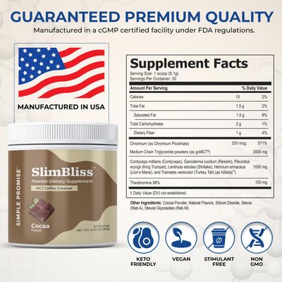 Simple Promise SlimBliss - Sugar Free Coffee Creamer with MCT Oil Powder - Supports Metabolism, Energy, and Digestion - MCT Powder for Coffee, Keto Coffee Creamer, Healthy Mocha Creamer - 30 Servings