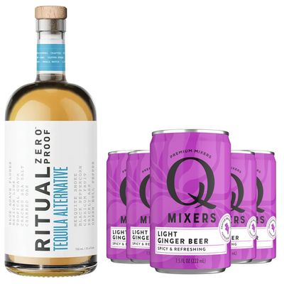 Ritual Zero Non-Alcoholic Tequila Alternative with 5 Pack of Q Mixers Light Ginger Beer for your favorite Alcohol-Free Mixed Drink