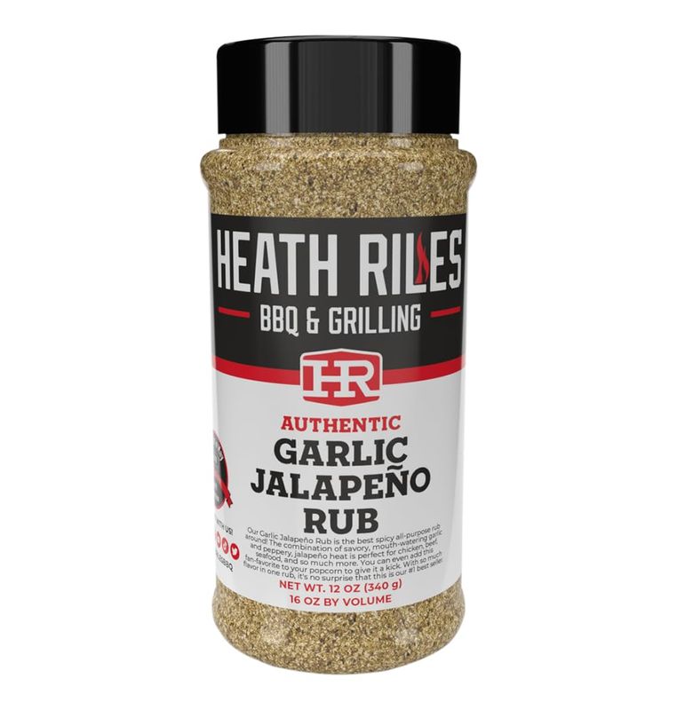 Heath Riles BBQ Rub - Garlic Jalape o Seasoning, Champion Pitmaster Recipe, Legendary Rubs For Smoking Grilling, 70 BBQ Championships, 12 oz.