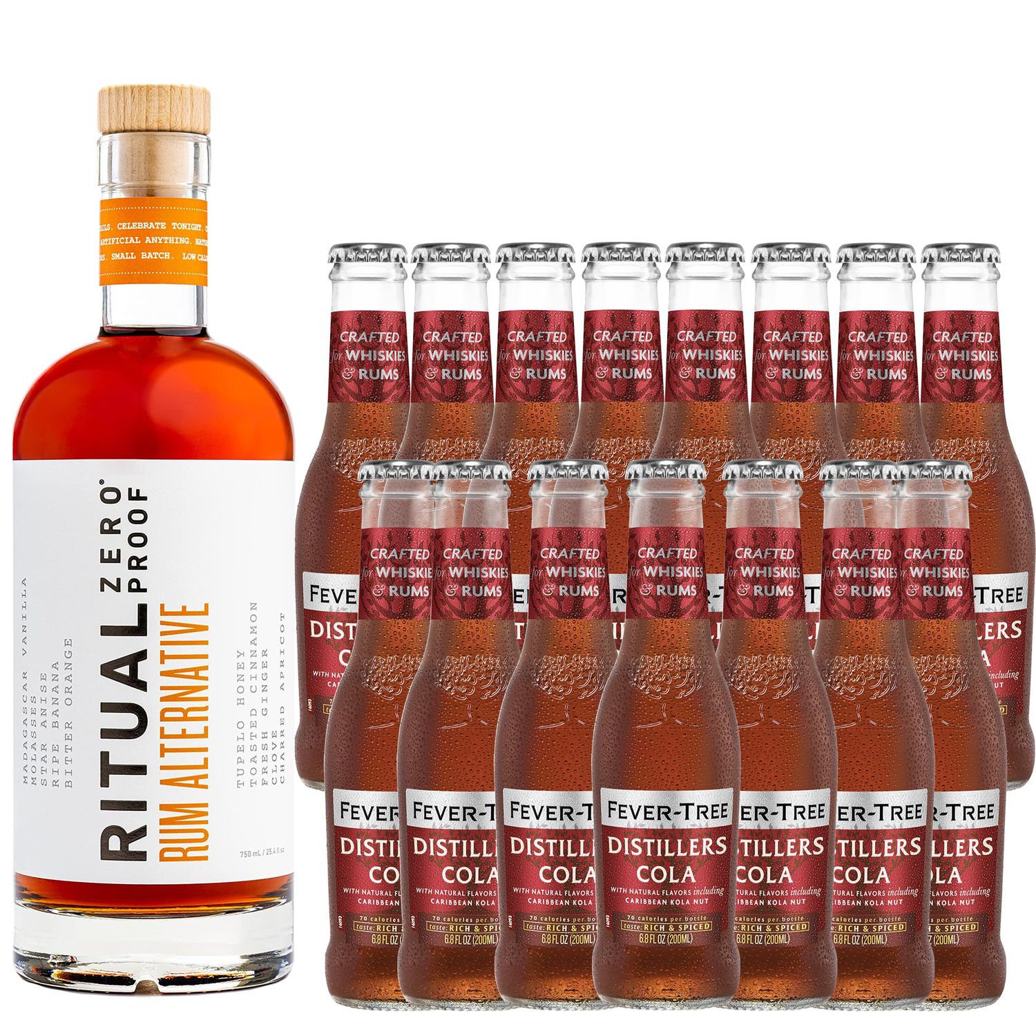 Ritual Zero Non-Alcoholic Rum Alternative with 15 Pack of Fever Tree Distillers Cola for your favorite Alcohol-Free Mixed Drink