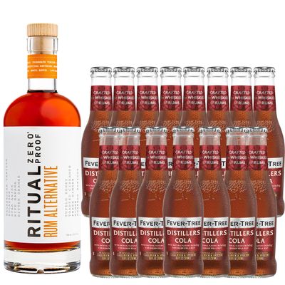 Ritual Zero Non-Alcoholic Rum Alternative with 15 Pack of Fever Tree Distillers Cola for your favorite Alcohol-Free Mixed Drink