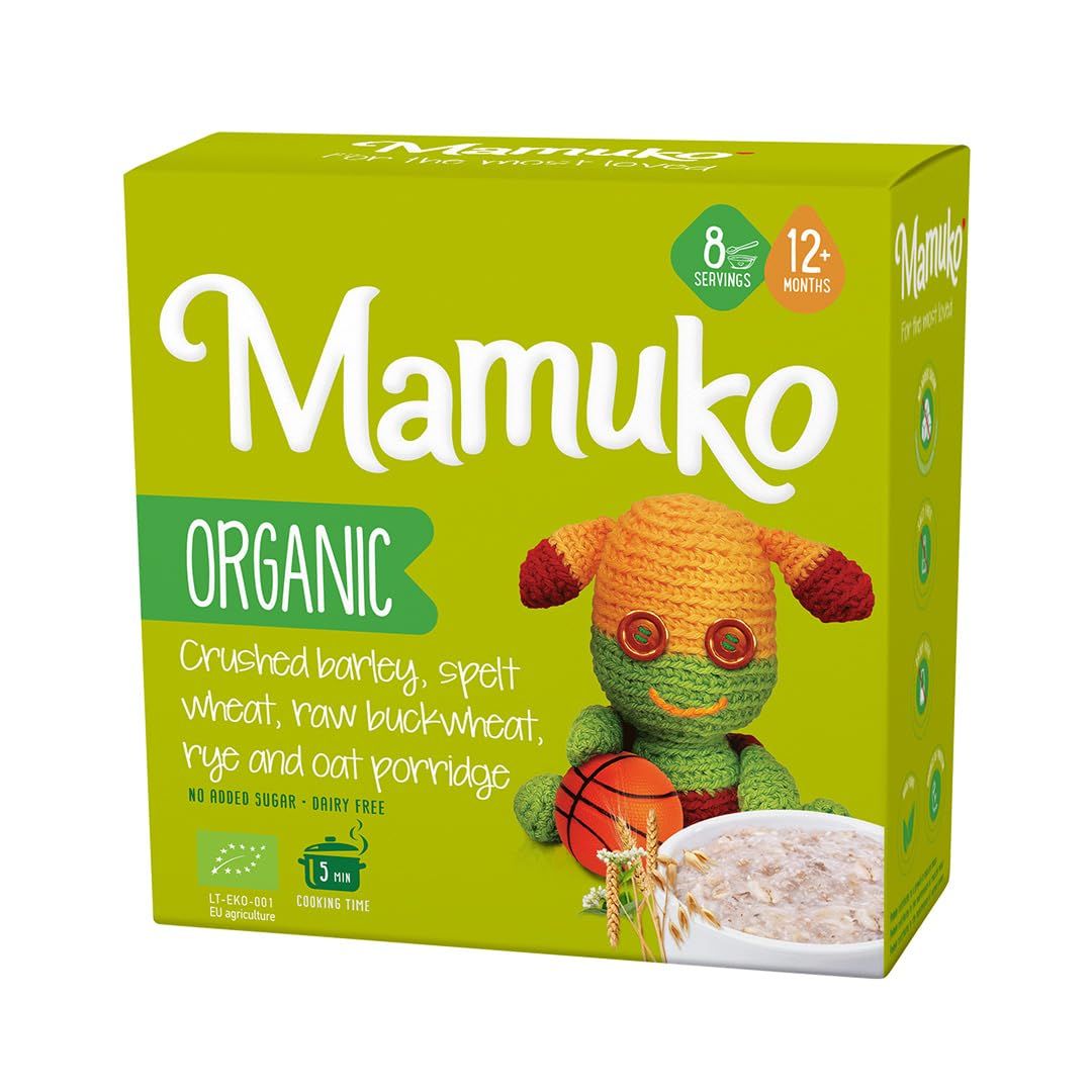 MAMUKO Organic Porridge - Healthy Porridge with Nutrient-Rich Blend of Oats, Raw Buckwheat, Barley, Spelt, Rye - High Fiber Porridge without Sugar Preservatives - Organic Porridge 200g 8 Serving
