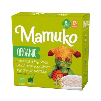MAMUKO Organic Porridge - Healthy Porridge with Nutrient-Rich Blend of Oats, Raw Buckwheat, Barley, Spelt, Rye - High Fiber Porridge without Sugar Preservatives - Organic Porridge 200g 8 Serving