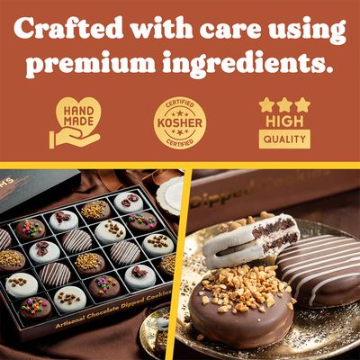 Mothers Day Cookies Gift Basket - 20 Gourmet Chocolate Covered Sandwich Cookies with Assorted Toppings - Assorted Food Gift Box for Fathers Day, Mothers Day, Family, Sympathy, Men Women.