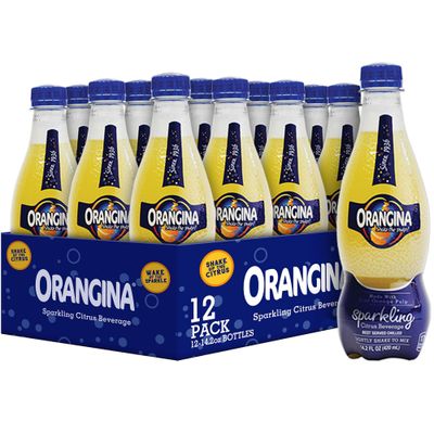 Orangina - Citrus Sparkling Juice Beverage - Light Pulp - Original Imported European French Recipe - (Pack of 12) (14.2 oz Bottle)