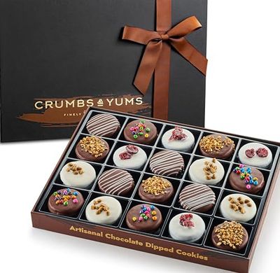 Mothers Day Cookies Gift Basket - 20 Gourmet Chocolate Covered Sandwich Cookies with Assorted Toppings - Assorted Food Gift Box for Fathers Day, Mothers Day, Family, Sympathy, Men Women.