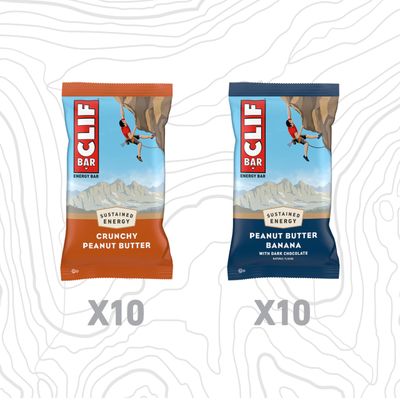 CLIF BAR - Peanut Butter Variety Pack - 2 Flavors - Made with Organic Oats - Energy Bars - Non-GMO - Plant Based Protein Bars (20 Pack, 2 Boxes)