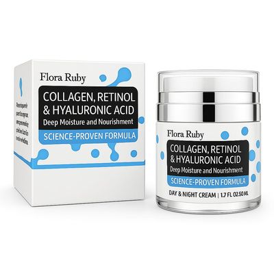 Anti-Aging Face Moisturizer Cream. Infused with Collagen, Retinol, and Hyaluronic Acid, this daily moisturizer targets your face, and neck for a smoother, firmer appearance. 1.7 fl. oz.