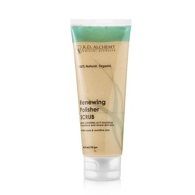 RD Alchemy - 100 Natural Organic Renewing Polisher Face Scrub for Brightened Skin Complexion. Brightening Facial Scrub Gently Exfoliates using Jojoba Beads, AHAs, Rice Bran, more