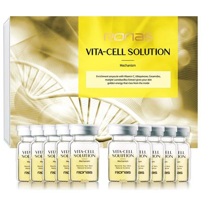 Ronas VITA Cell Solution,Anti Aging Serum for Face neck with Hyaluronic Acid,Vitamin C, Ceramide, Beta glucan, Hydrating Tone up serum for Dark Spots, Fine Lines wrinkles 0.16oz 10vial, 1.6 Fl Oz
