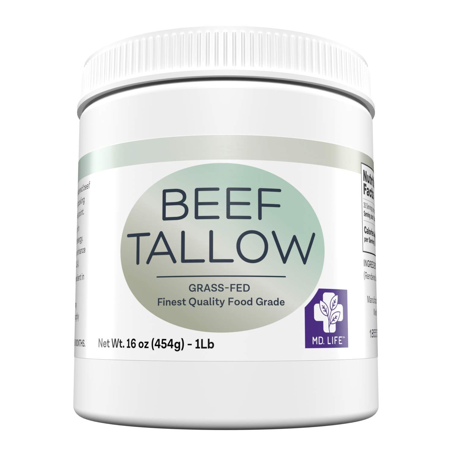 MD. Life Beef Tallow for Cooking - Food Grade Grass Fed Beef Tallow for Cooking Oil Replacement - 16 Onces - Pasture Raised Keto Friendly Beef Tallow- Used to Make Candles Soap