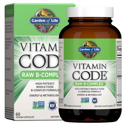 Garden of Life Raw B Complex - Vitamin Code - 60 Vegan Capsules, High Potency Vitamins for Energy Metabolism with B2 Riboflavin, B1, B3, B6, Folate, B12 as Methylcobalamin Biotin Plus Probiotics