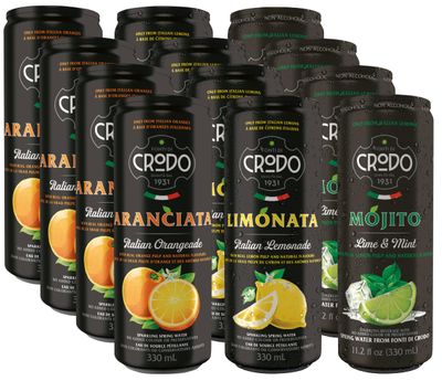 Niro Assortment Fonti Di Crodo Variety 3 Flavor Assortment 4 Cans of Each Flavor- Limonata, Mojito, and Aranciata 12 Cans Total Includes Niro Can Sleeve