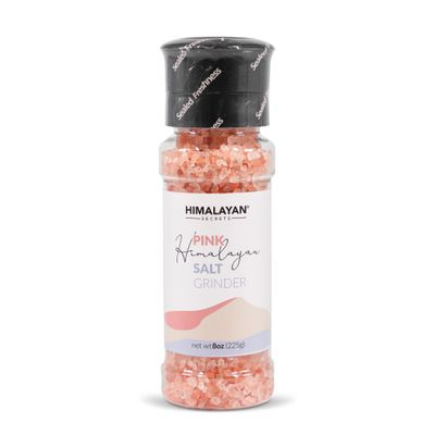 Himalayan Secrets Natural Pink Cooking Salt in Refillable Grinder - 8 oz Healthy Unrefined Coarse Salt Packed with Minerals - Kosher Certified