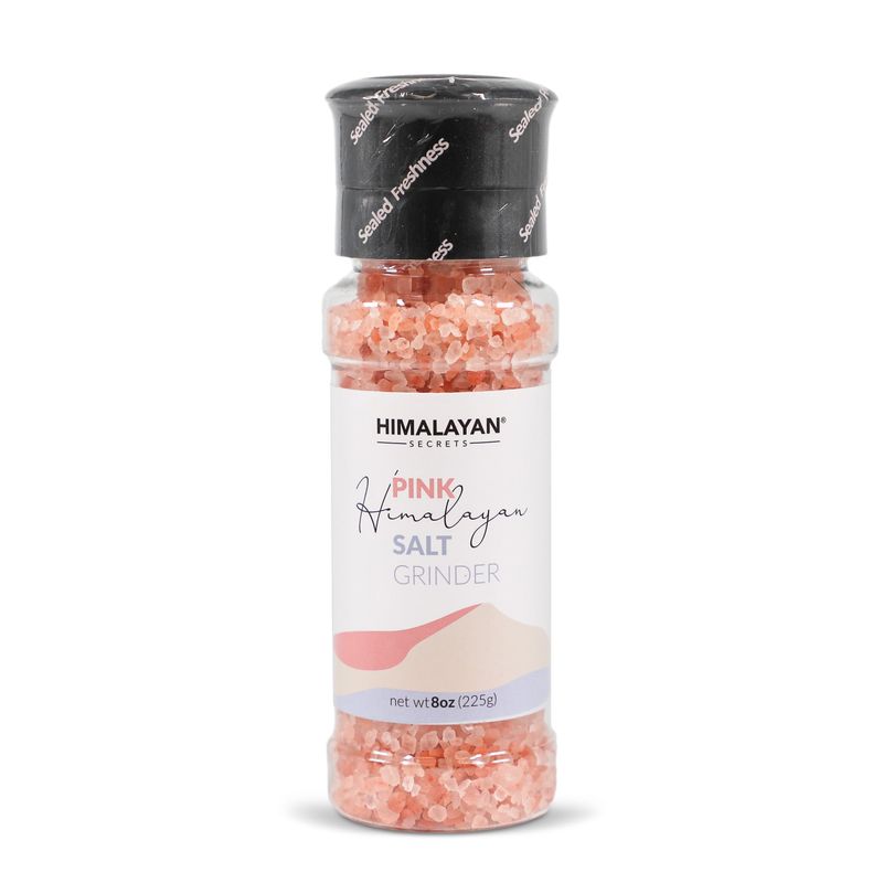 Himalayan Secrets Natural Pink Cooking Salt in Refillable Grinder - 8 oz Healthy Unrefined Coarse Salt Packed with Minerals - Kosher Certified