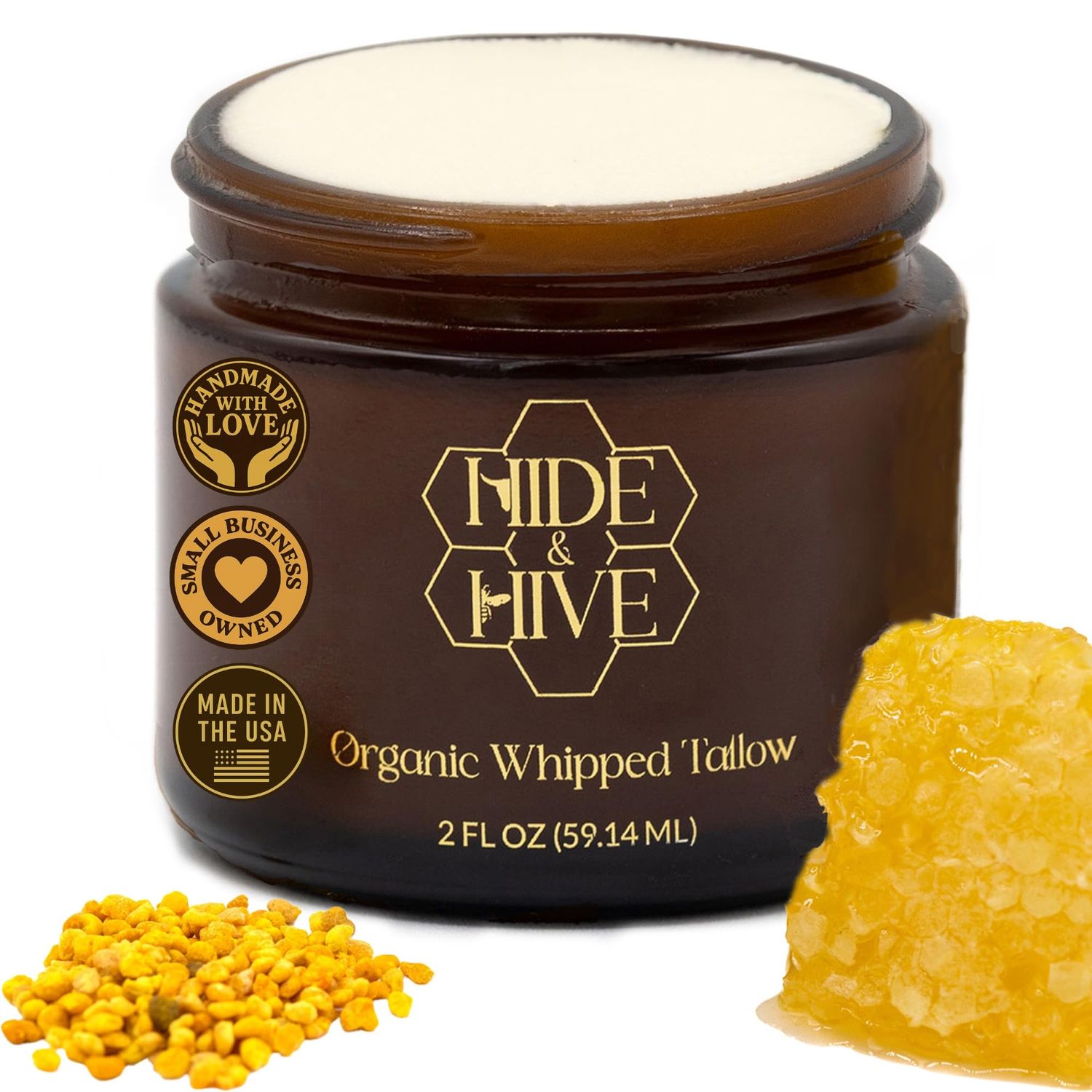 HIDE HIVE Whipped Tallow Balm - Grass-Fed Moisture for Face, Body Hands - Organic Beef Tallow for Skin with Royal Jelly Propolis - Clean, Non-Greasy Balm for Dry, Sensitive Skin