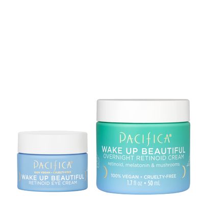 Pacifica Beauty Wake Up Beautiful Retinoid Eye Cream Overnight Retinoid Cream Set, Skincare, Moisturizer, Face Cream, For Dry, Aging, Sensitive Skin, Vegan, 0.5 fl oz and 1.7 fl oz (Set of 2)