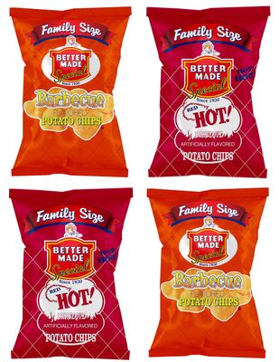 Better Made Special BBQ Red HOT BBQ Potato Chips Variety Pack (4) x Family Size Bags 9.5oz (Pack of 4) - Crispy, Crunchy, Salty Snacks Made From Fresh Potatoes - Gluten Free - Family Owned