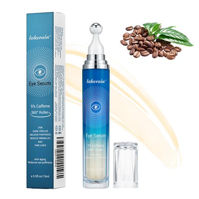 MIESCHER 5 Caffeine Eye Serum with 360 Eye Massage Roller Eye Serum for Dark Circles Relieve Puffiness, Reduce Wrinkles and Fine Lines, Eye Bags, Tighten Lifting Brightening Under Eye Cream-0.5 OZ