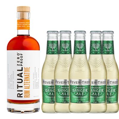 Ritual Zero Non-Alcoholic Rum Alternative with 5 Pack of Fever Tree Ginger Ale for your favorite Alcohol-Free Mixed Drink