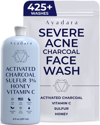 Ayadara Acne Charcoal Face Wash, 8 oz, Adult Acne Face Wash for Women Men with Activated Charcoal, Charcoal Cleanser Face Wash Face Cleanser for All Skin Types, Facial Cleanser for Men, 425 Uses