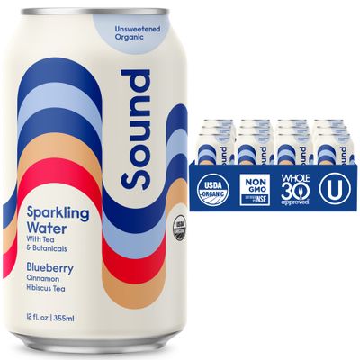 Sound Sparkling Water - Blueberry wCinnamon Hibiscus Tea. Organic. Zero Calories. Zero Sugar. Non-GMO. Whole30. Caffeine Free Seltzer Water. 12 Fl oz (Pack of 12)