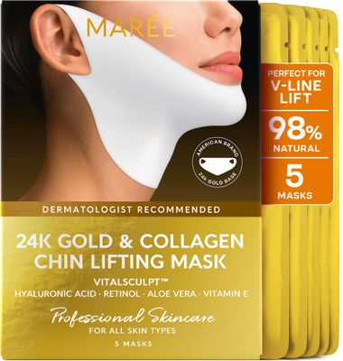 MAREE V Line Lifting Mask with 24K Gold - Deep Collagen Jawline Shaper with Retinol for Face Lift - Facial Skincare Chin Strap - Hyaluronic Acid, Vitamin E V Lifting Face Mask