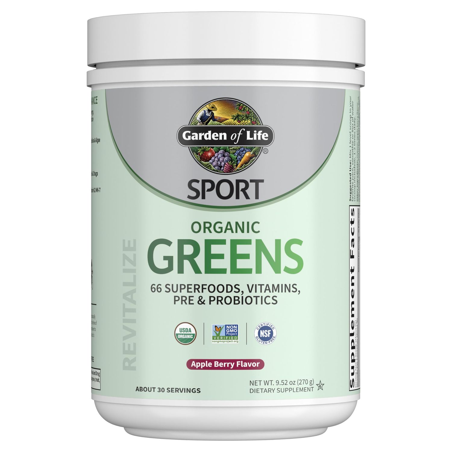 Garden of Life Sport Nutrition Greens and Superfoods Powder - Apple Berry, Organic Athletic Powder Blend with Fruits, Vitamins, Pre Probiotics, Mushrooms Supplements, Vitamin K2, About 30 Servings