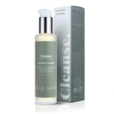Blue Sage Kale Milky Daily Facial Cleanser Natural Anti-Aging Face Wash with Antioxidants and Amino Acids to protect and repair skin from the aging effects of pollution