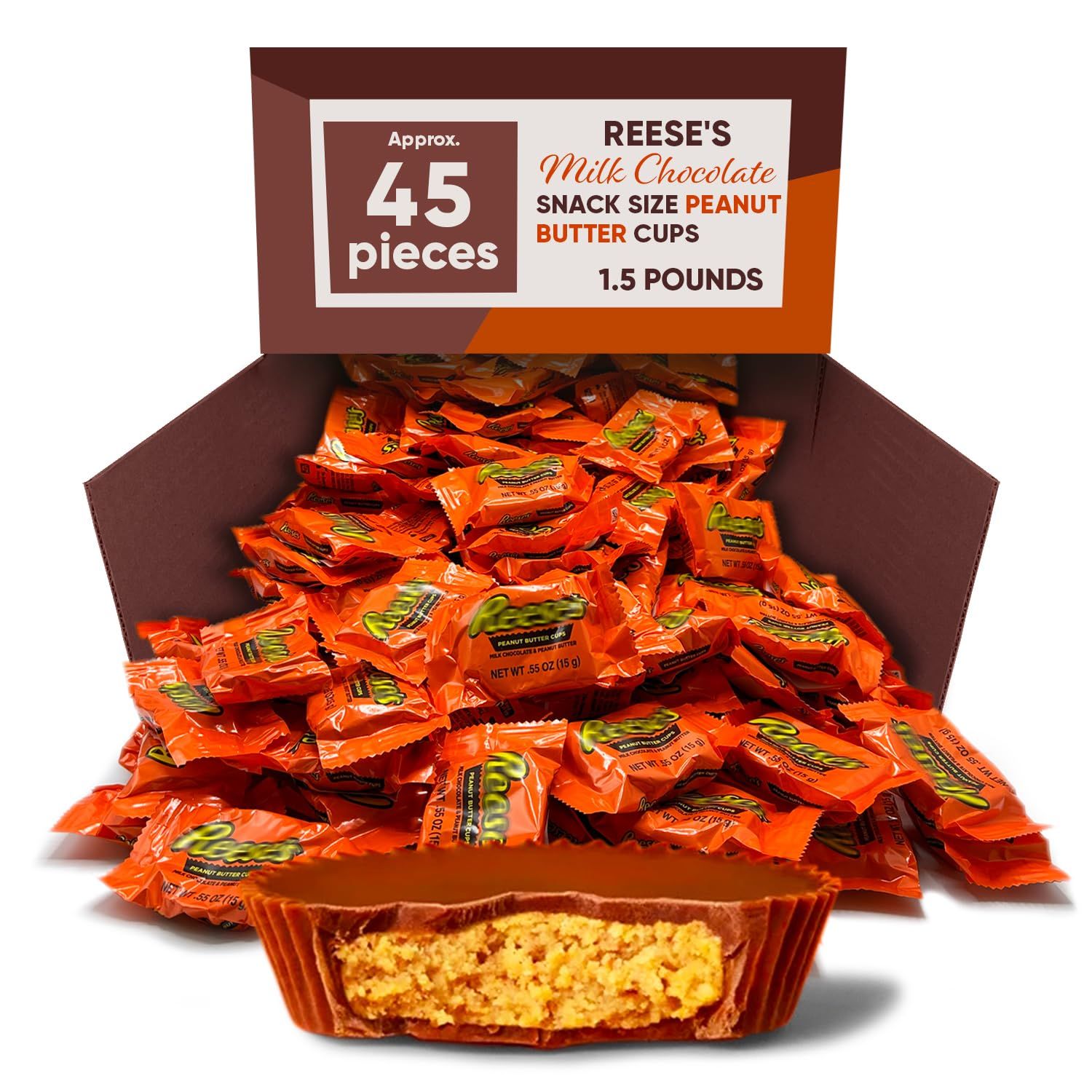 Milk Chocolate Peanut Butter Cups (1.5Lb, Approx. 45 Pieces) - Individually Wrapped To From Candy for Gifting and Snacking