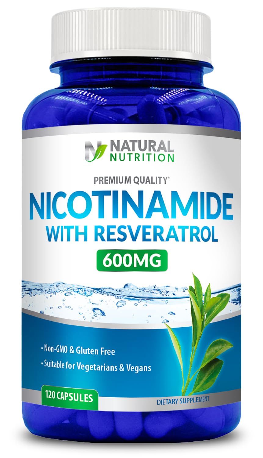 Generic Natural Vitamin Nicotinamide with Resveratrol 600mg (Vitamin B-3) 120 Veggie Capsules Gluten Free Non-GMO