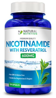 Generic Natural Vitamin Nicotinamide with Resveratrol 600mg (Vitamin B-3) 120 Veggie Capsules Gluten Free Non-GMO