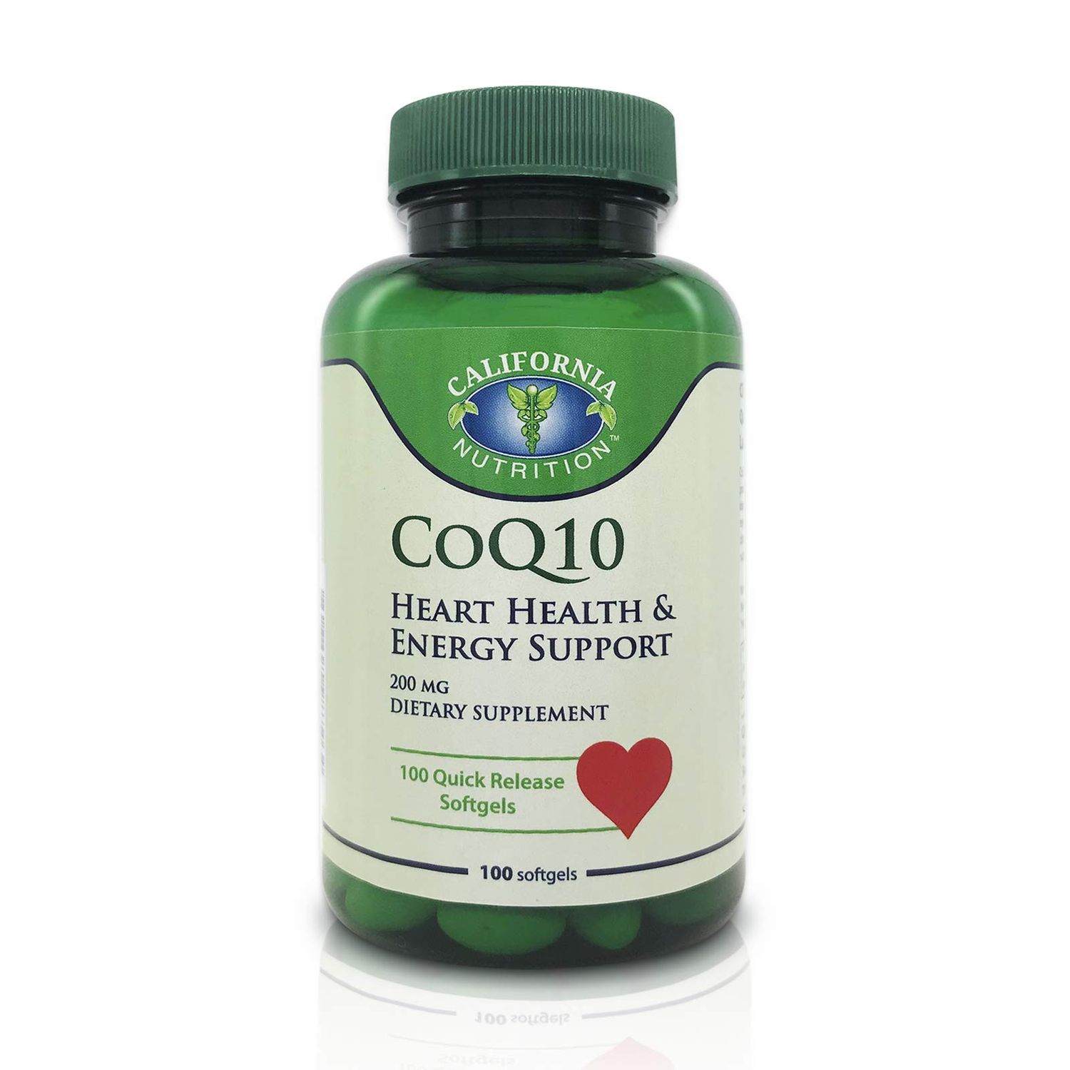 California Nutrition CoQ10 200mg Softgels, Coenzyme Q10 Coq-10 Co Q 10 Supplements, 100 Counts High Absorption Quick Release Co Q-10 Antioxidant for Heart Health Energy Production, 100 Days Supply